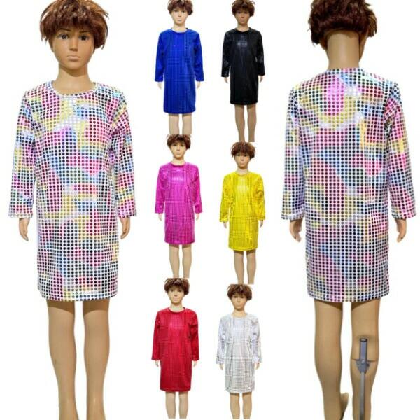 スパンコール風　長袖ワンピース　スカート　子供用　大人用7色?9サイズ　ダンス衣装 ヒップホップ 衣装 キッズダンス 子供　キッズヒッ