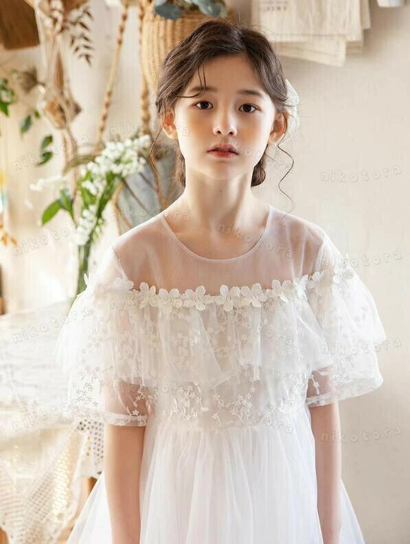 キッズワンピース 子供ドレス 半袖 プリンセスドレス チュールワンピース ロングワ...
