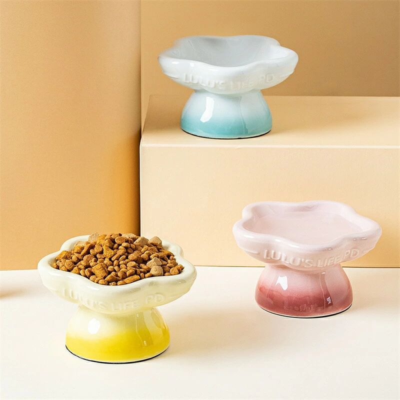 ペットフードボウル 猫用 陶器 セラミック ご飯皿 高さ付きスタンド仕様 首肩負担軽減 滑り止め 小型中型猫用 室内用 かわいい おしゃれ