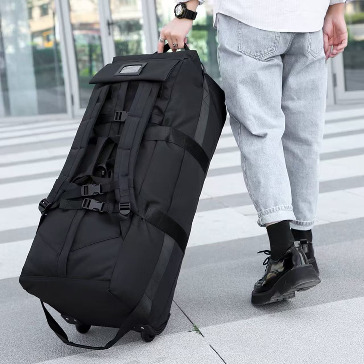 Rakuten - キャリーバッグ 3WAY ボストンバッグ リュック 大容量 80L ミリタリー キャスター付き 旅行バッグ 防水 撥水 軽量 メンズ スポーツ キャンプ 避難 防災 引越し ブラック