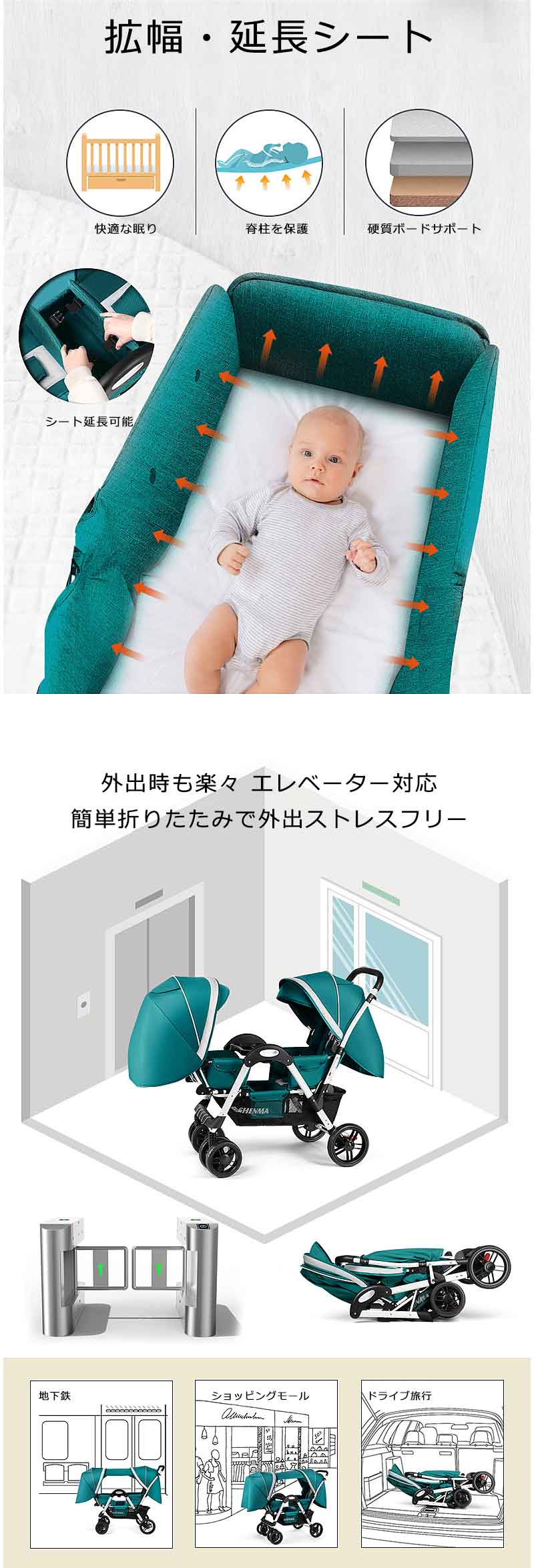 双子用ベビーカー 二人乗りベビーカー バギー 二人乗りバギー 2人用ベビーカー 2人乗りベビーカー 軽量ベビーカ rsshopp-10030472 RSショップ楽天市場店 サンプル画像3