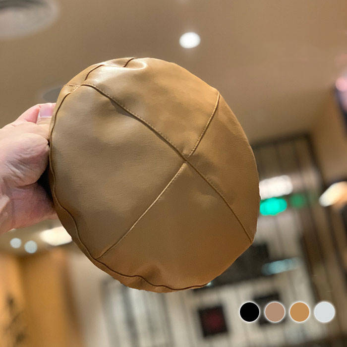 帽子 帽子 レザー帽子 ハット PUレザー 【送料無料】ベレー帽 合皮 フェイクレザー...