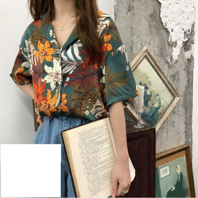 Rakuten - アロハシャツ レディース トップス 夏 シャツ ブラウス 総柄 シンプル 開襟 ハワイシャツ 日焼け止め服 半袖 花柄 薄手 ゆったり ビーチ