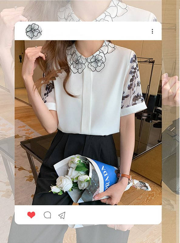 半袖トップス レディース きれいめ オシャレブラウス 春夏新作 ブラウス 白シフォンシャツ ブラウス 大人 上品 通勤 ゆったり シャツ30