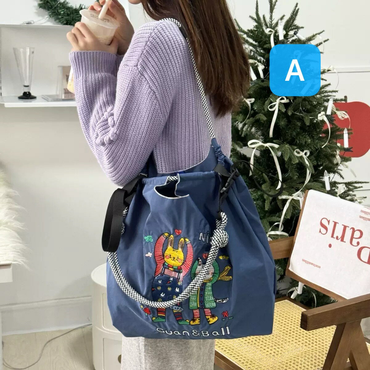 Rakuten - ボールアンドチェーン 刺繍 ウサギ ネコ キャラクター アニメ エコバッグ M/Lサイズ キャンバス 帆布バッグ 大容量 トートバッグ ナイロン 手提げバッグ 斜め掛けバッグ