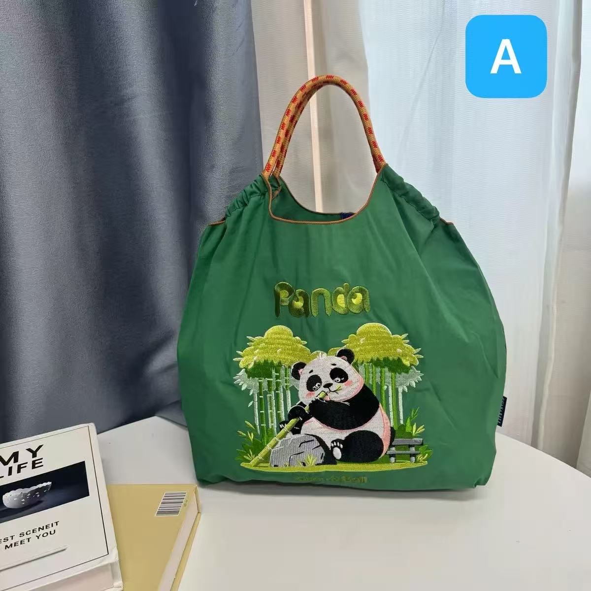 ボールアンドチェーン 刺繍 刺繍 パンダ ぱんだ 竹 笹 グリーン 緑 エコバッグ M/Lサイズ キャンバス 帆布バッグ 大容量 トートバッグ ナイロン 手提げバッグ 斜め掛けバッグ