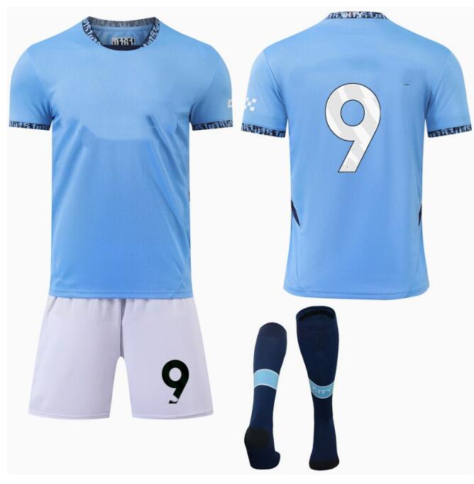 サッカーウェア 子供 大人 2425マンチェスター・シティのホームユニフォーム9番ハーランド10グラリッシュ17デブラウサッカーウェアスーツ