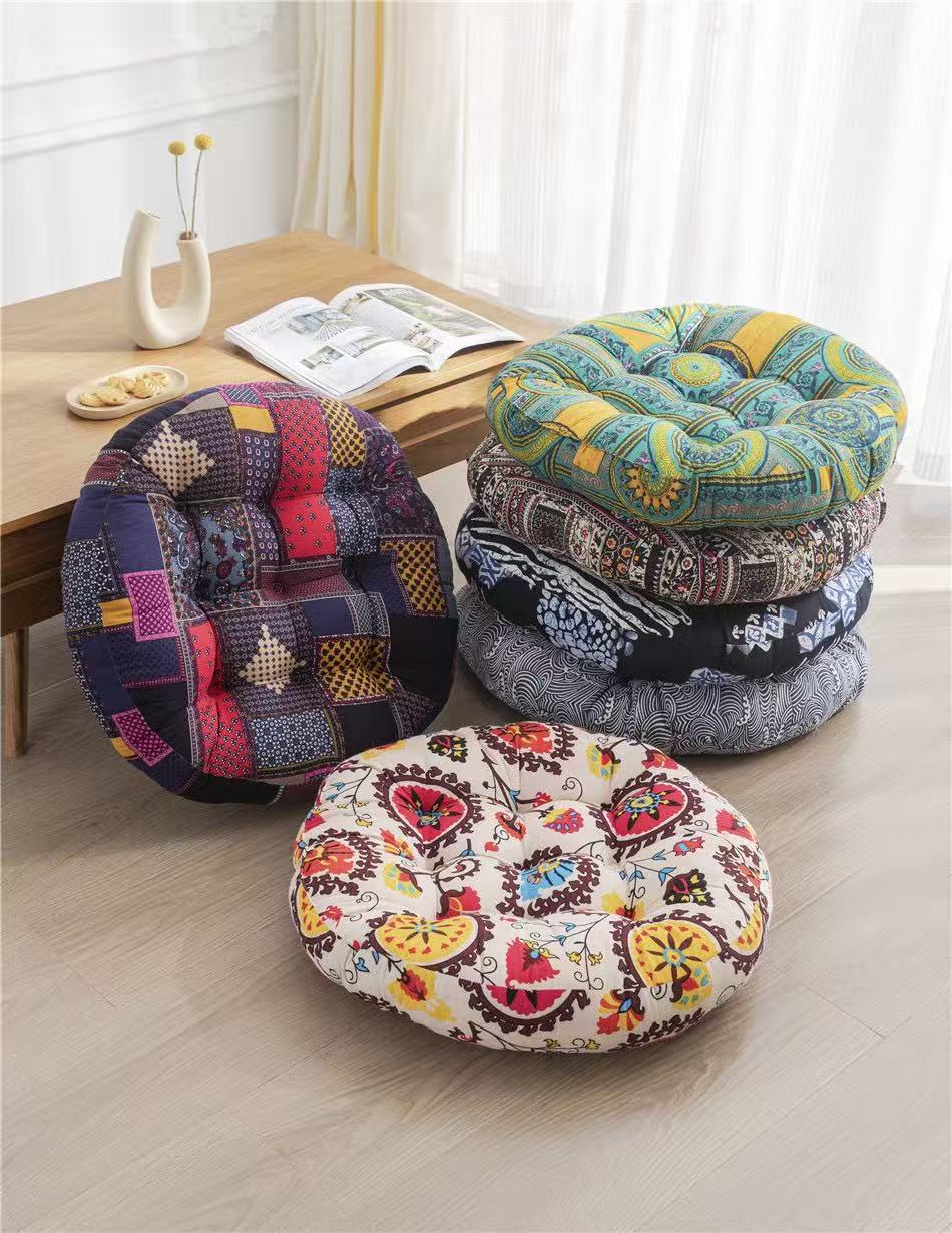 Fabrics - 送料無料 座布団 フロアクッション おしゃれ クッション 座布団 クッション 大きい インテリア ターコイズ 北欧風 レトロ風 丸型のデザイン