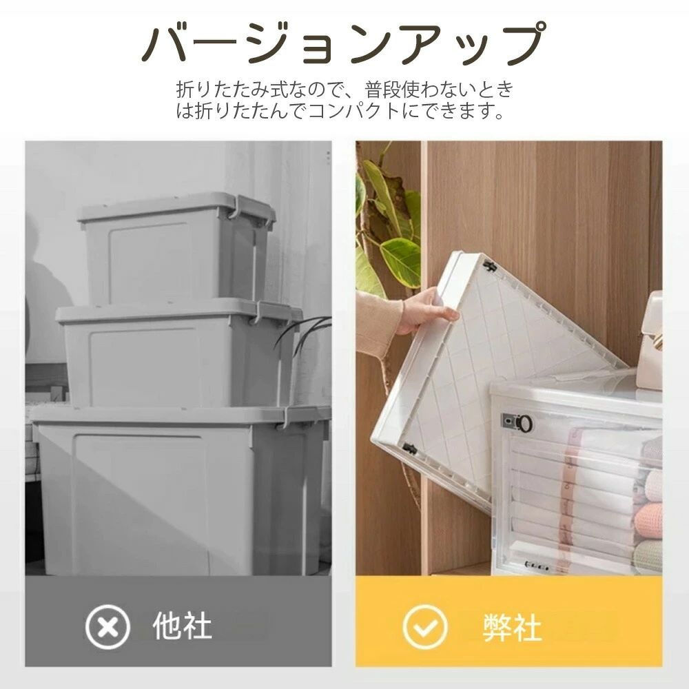 収納ボックス 折りたたみ 前開き クリアボックス 8色 5サイズ コンテナ ボックス 大型 収納ケース 27L/40L/56L/88L/120L 押入れ収納 組 [2]