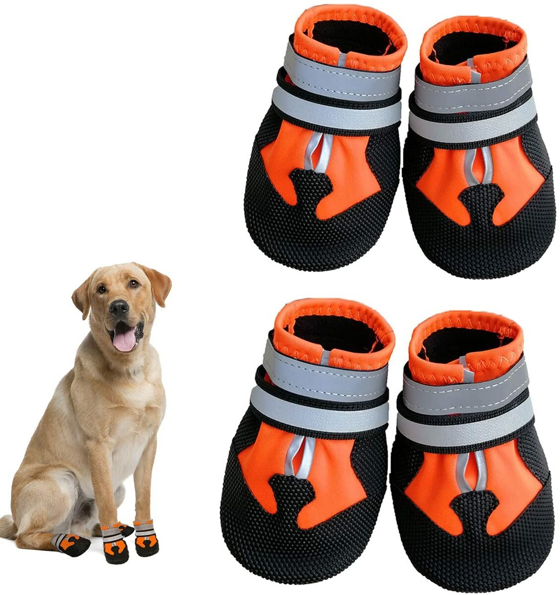 商品情報用途 ?介護用, 運動用, 屋外用, 屋内用, 旅行用犬 靴 ドッグブーツ 犬 お散歩シューズ 防水 ペットの靴 履かせやすい 丈夫 散歩 介護 肉球保護 足元の汚れ防止 災害時の備え 小型犬 中型犬 室内用 アウトドア用 2カラー 滑り止め＆防水加工 履き心地が良い：ゴム素材の犬靴底が柔らかく、違和感の少ない履き心地を実現します。犬の足裏の形や動きに常にフィットし、普段の散歩からアウトドアまで幅広く使えます。Sサイズ：5.5×5cm Mサイズ：6×5.5cm Lサイズ：7×6.5cm XLサイズ：8×7cm （ご注意：ご購入前に愛犬の足サイズを確認してください）履かせやすい＆脱げにくい：犬ブーツのストラップはやわらかく伸縮性があり、らせん状に巻き上げるようにしてマジックテープで固定するため、激しい動きでも脱げにくいです通気性が抜群：通気性に優れた軽量メッシュ素材を採用された犬シューズ、犬の足が快適です。内部の縫製が丁寧で、生地も柔らかく靴擦れも起こりにくいです滑り止め＆防水加工：靴底がリサイクルのフレキシブルラバー（ゴム）で、底面のデザインがタイヤゴムのように切れ込みが多く、高いグリップ力を持ちます。防水素材を採用して、少し濡れても心配がありません（ご注意：完全防水ではありません）足元を保護ドッグブーツ：普段のお出かけやお散歩時に、足元の汚れを防ぎます。夏場のアスファルトの上を歩く時に、火傷を予防します。肉球が怪我や病気の時に、怪我をした部位の舐め防止としても役立ちます。地震などの災害の避難時に、割れた窓ガラスの破片が散らばる道を歩く時に、肉球のケガを防ぎます愛犬に靴を履かせるメリット汚れを防ぐお出かけや散歩時には足元の汚れを防ぎ、散歩後の洗う・拭く・乾かすといった面倒でかつ愛犬の肉球にとってダメージとなりうるケアを減らし、飼い主さん・愛犬の負担を軽減します♪傷口を保護する肉球にケガをしている場合、怪我をした部位の舐め防止としても役立ちます。肉球のケガを防ぐ雨の日は肉球の間に泥が入り込むのを防ぐことができます。フローリングなどの滑りやすい床で愛犬がスリップしてしまうのを防ぎます。お散歩中に踏んでしまうかもしれない尖った石やガラスなどによるケガを防ぐことができます。真夏のお散歩時の焼けたアスファルトや鉄板などからのやけど防止、凍った道でのケガ防止にオススメなアイテム。地震などの災害時の避難用に、割れた窓ガラスの破片が散らばる道を犬と一緒に移動しなくてはならない場合のことを考えて、日頃から犬の靴に慣れておいた方が良いよでしょう♪愛犬の足のサイズを測る方法犬を紙の上に立たせます。縦と横の長さをペンで印を付けます。この時、横幅は一番広い部分に印を付けます。縦幅は、中指の爪から肉球の後ろまでの長さを測ります。前足、後ろ足それぞれを測ります。印から印までの長さを書き留めます。Sサイズ：約5.5×5cm、Mサイズ：約6×5.5cm、Lサイズ：約7×6.5cm、XLサイズ：約8×7cm、XXLサイズ：約9×8cmご注意：犬の種類によって前足と後足の大きさが少し違う子もいるので、ご購入前に、必ず前後の足を測定してください。これまで素足で過ごしてきた愛犬にとって、靴はとても違和感のあるもの。まずは、足に触れ、履くことを嫌がらないようトレーニングしながら、徐々に履いた状態でいることに慣らしていきます。決して焦らず、「靴は楽しいもの」と教えていきましょう。 2