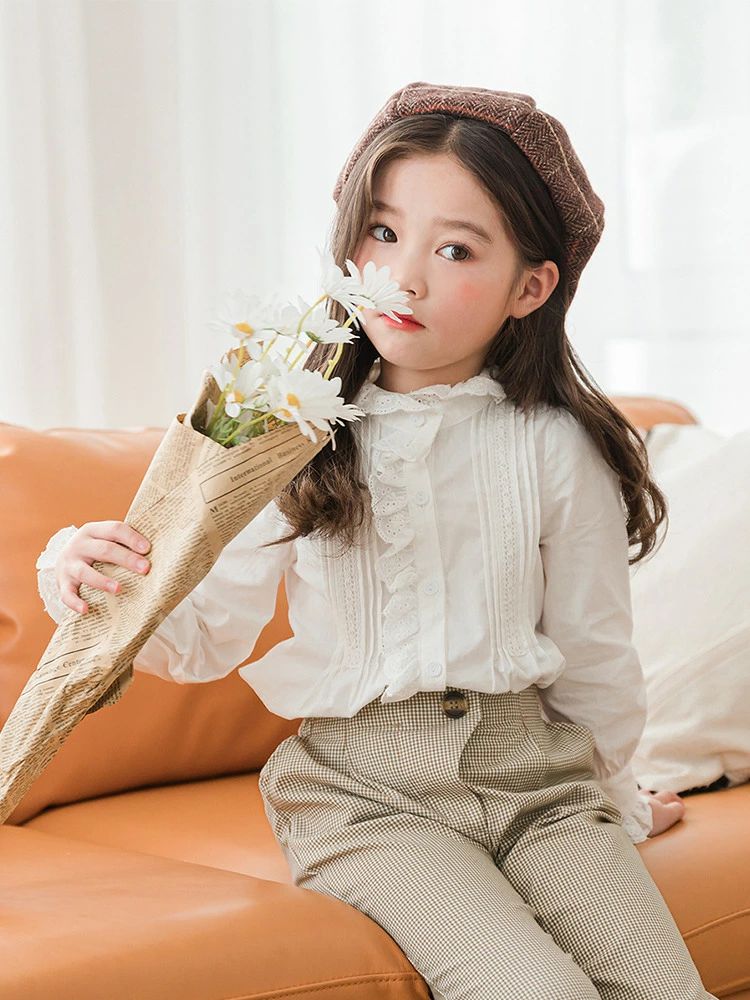 女の子 ブラウス 子供 シャツ フォーマル 襟 レース キッズ ブラウス 丸襟 スクールブラウス 入学式 卒業式 フォーマル 長袖 白ブラウス