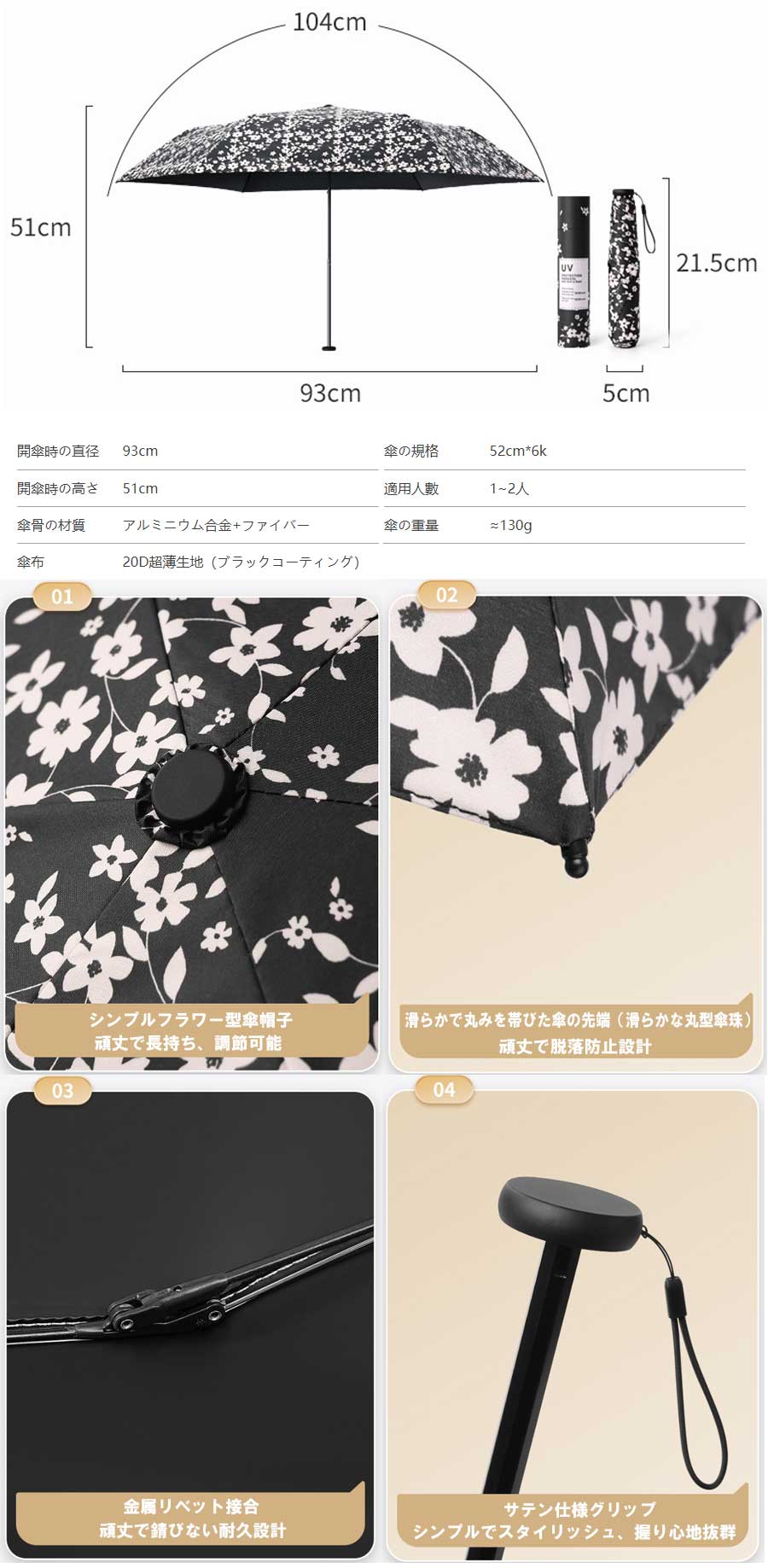 樂天商城 - 日傘折りたたみ 遮光水彩フラワー ミニ 晴雨兼用 UVカット 100% UV 遮蔽率 99.9% 紫外線対策 日焼防止 レディース おしゃれ 可愛い 女性