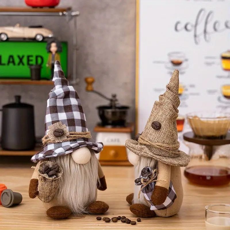 コーヒー豆ノーム 人形 ぬいぐるみ ホームデコレーション 装飾 オーナメント かわいい 小人 妖精 ノーム トムテ 北欧 コーヒーバー インテリア 置物 コーヒー豆人形 おしゃれ 置き物 2つセット [2]