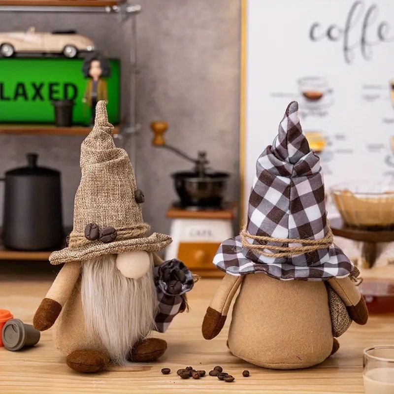 コーヒー豆ノーム 人形 ぬいぐるみ ホームデコレーション 装飾 オーナメント かわいい 小人 妖精 ノーム トムテ 北欧 コーヒーバー インテリア 置物 コーヒー豆人形 おしゃれ 置き物 2つセット [3]