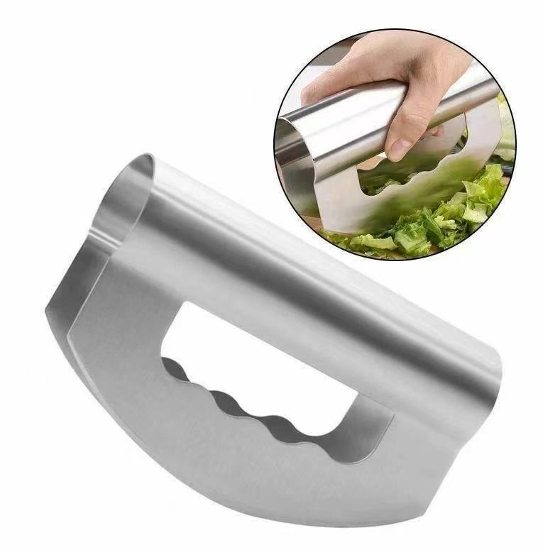 保護カバー付きサラダナイフダブルブレードチョッピングナイフミンチ野菜果物のカットに便利な安全設計調理器具キッチン用品