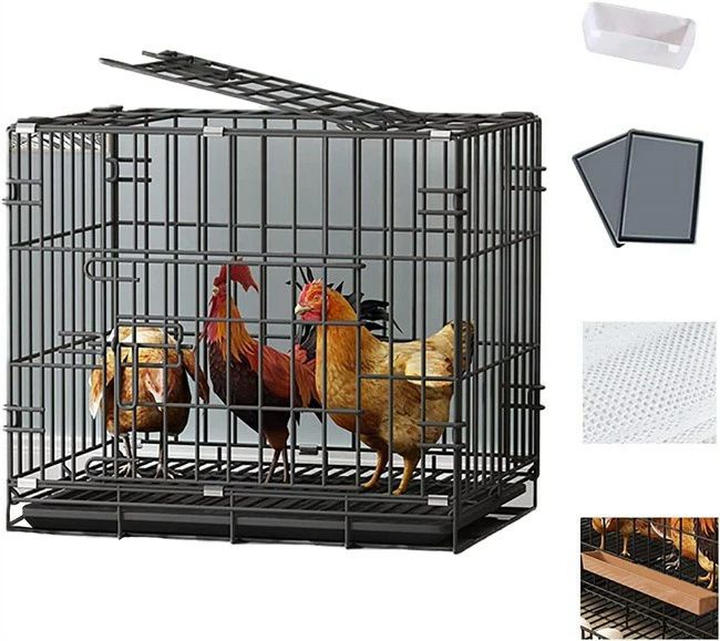 ペットゲート　鶏用ケージ 大型 鶏かご 鶏小屋 家庭用 飼育ケージ 家禽用ケージ 鶏舎 水入れ 餌入れ トレー付き 天井扉 掃除しやすい 通