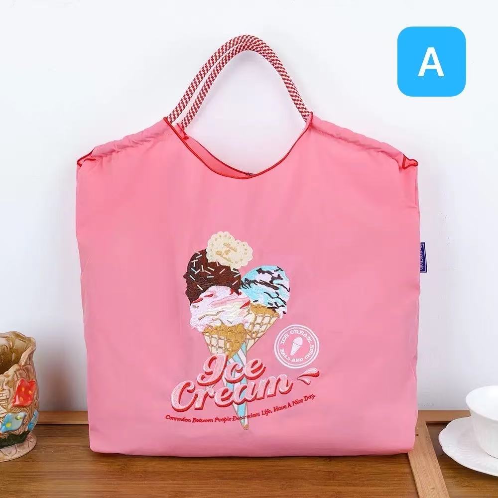 Rakuten - 新品 ボールアンドチェーン 刺繍 アイスクリーム スイーツ デザート ロゴ エコバッグ M/Lサイズ キャンバス 帆布バッグ 大容量 トートバッグ ナイロン 手提げバッグ 斜め掛けバッグ 3色展開