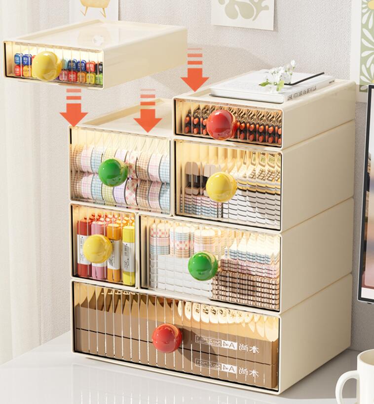 Rakuten - 卓上収納ケース 収納ボックス 引き出し プラスチック 横 小物 4段 2段 3段 ホワイト 透明 滑り止め 大容量 文房具収納 書類ケース 化粧