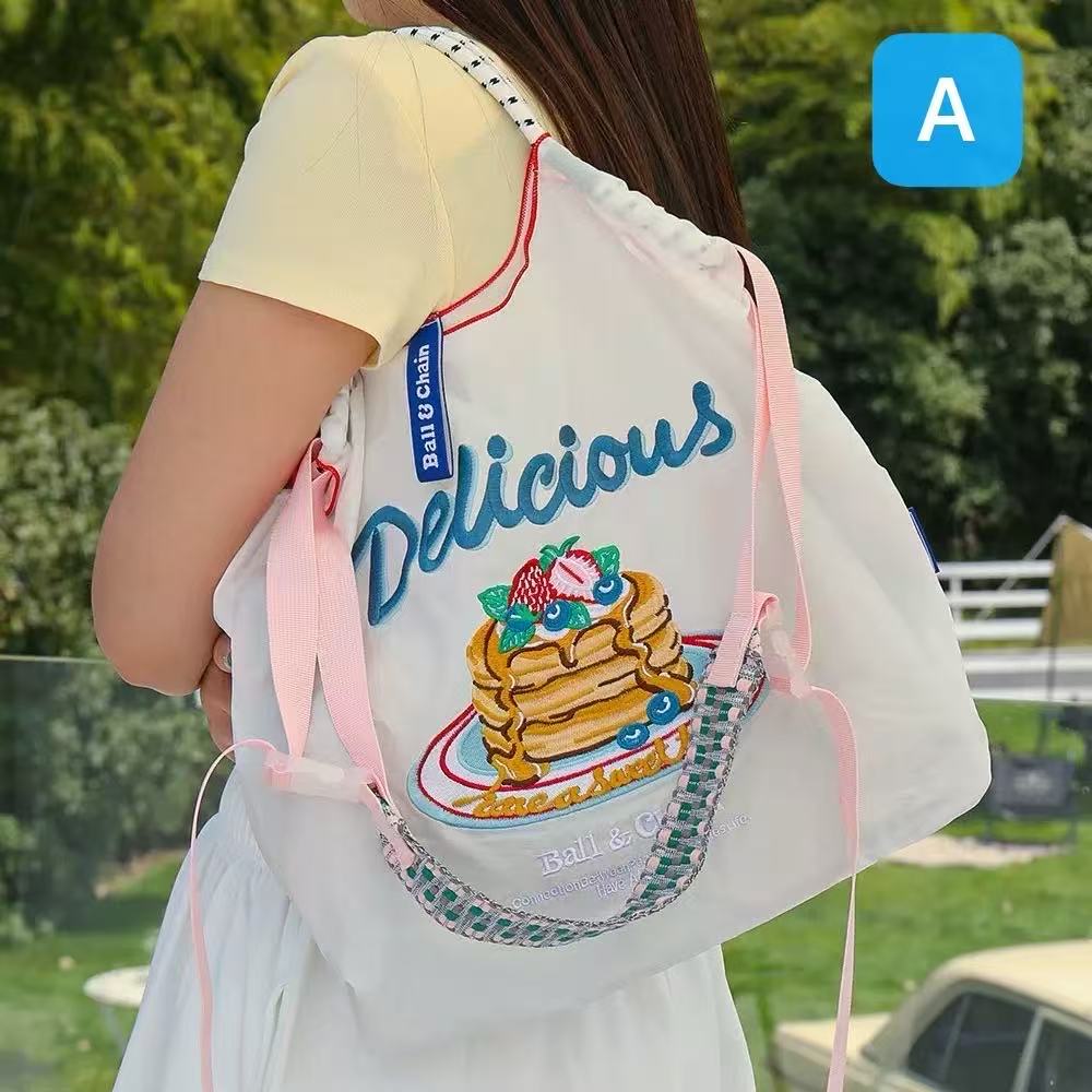 Rakuten - 新品 ボールアンドチェーン 刺繍 パンケーキ ホットケーキ スイーツ エコバッグ M/Lサイズ キャンバス 帆布バッグ 大容量 トートバッグ ナイロン 手提げバッグ 斜め掛けバッグ