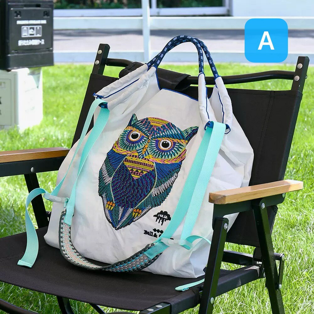 樂天商城 - 新品 ボールアンドチェーン 刺繍 フクロウ 梟 鳥 アニマル エコバッグ M/Lサイズ キャンバス 帆布バッグ 大容量 トートバッグ ナイロン 手提げバッグ 斜め掛けバッグ