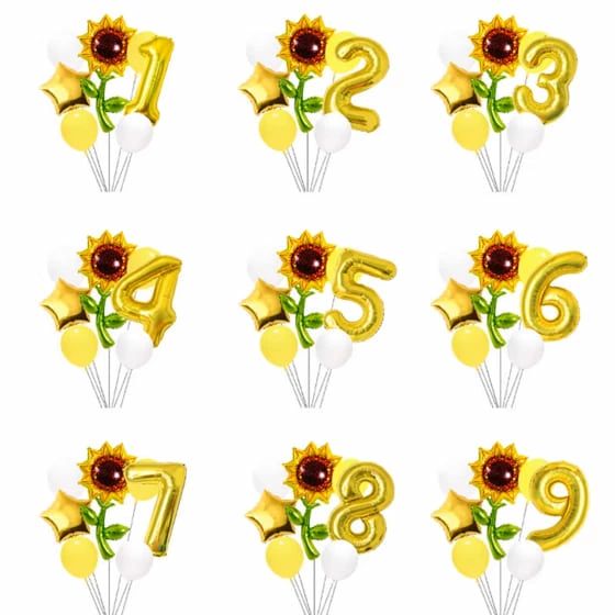 アルミホイルバルーン 7個 セット ひまわり 花 数字 誕生日 月齢 出産 お店 周年 パーティー フォト おしゃれ かわいい 大きめ 女の子