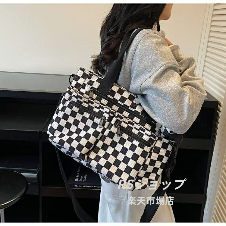 VANESSA BRUNO - バッグ レディース トートバッグ 1個 チェッカーボード柄 レディースファッショントートバッグ、大容量多ポケット オーガナイザーバッグ 取り外し可能 調節可能ショルダーストラップ、カジュアル