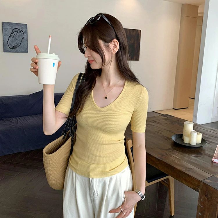 サマーニット Vネック ファッション レディース ニットセーター 軽い薄手 ニット セーター Vネック ゆったり 夏半袖 プルオーバー Uネ rsshopp-10024238 RSショップ楽天市場店 サンプル画像3