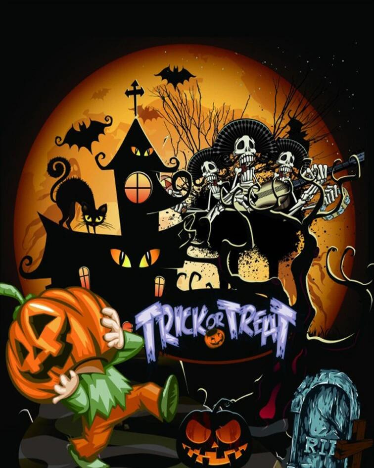 ダイヤモンドアート 5d ハロウィーン カボチャ 城 スケルトン トリック オア トリート trick-or-treat コウモリ 夜 フル ダイヤモンドア