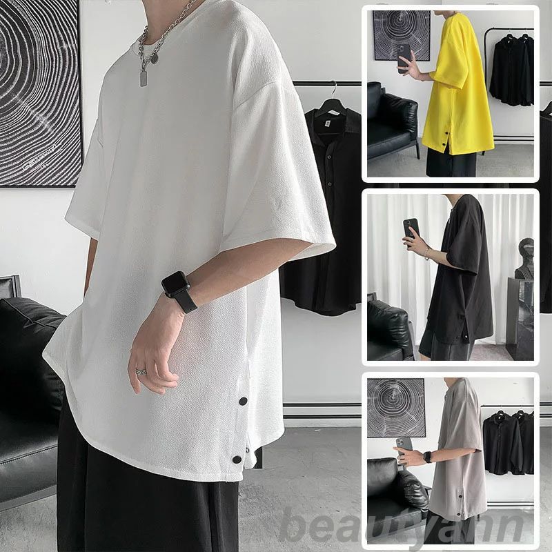 tシャツ メンズ 無地 おしゃれ 韓国 ファッション 半袖 大きいサイズ ビッグシルエットTシャツ オーバーサイズ ロング丈 ゆったり Tシャ(4.0)