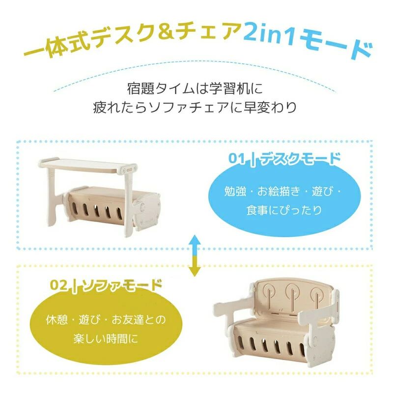 学習デスク 子供用テーブル一体型デスクチェア 1台3役 多機能キッズデスク ソファチェア オフィスチェア ダイニングチェア 幅80cm 学習 [2]