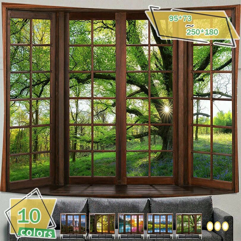 Rakuten - 壁掛けタペストリー 大判 北欧 自然風景 窓外 模様替え 布ポスター 150x100cm リビング 寝室 おしゃれ インテリア 飾り 壁装飾 個性ギフ