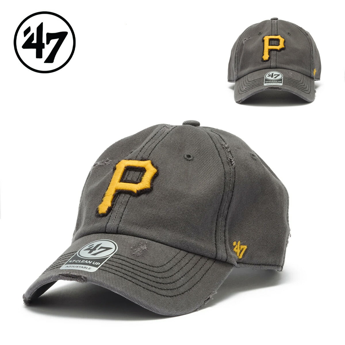 Rakuten - ’47 フォーティーセブン キャップ 帽子 クリーンナップ ピッツバーグ・パイレーツ WELL-WORN チャコール 47BRAND CLEAN UP CAP Pittsburgh Pirates ヴィンテージ風 ダメージ加工 ユニセックス グレー 14920507 2026 春夏 SS 正規品