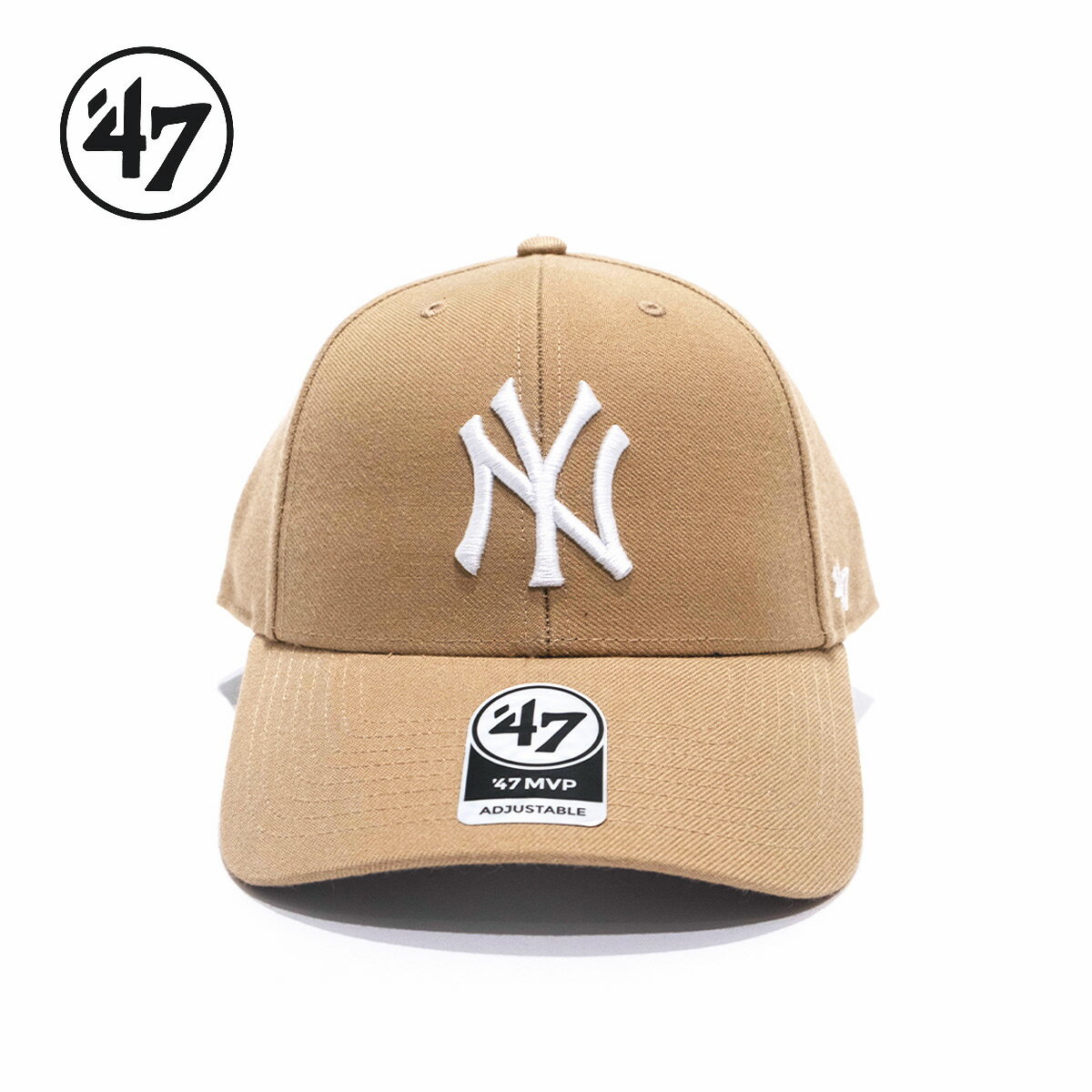 47 フォーティーセブン キャップ 帽子 ユニセックス 47BRAND ヤンキース Yankees MVP Khaki x White Logo ’47 調節可能 ベージュ チーム ニューヨーク 野球帽 刺繍 マジックテープ エムブイピー MVP17WBV メジャーリーグ アメリカ 正規品
