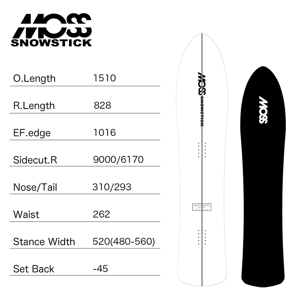 masa surf and snowのモス スノースティック スノーボード 板 Uシリーズ 26-27 MOSS SNOWSTICK U4 U series 151 パウダーボード ユー4 スノーサーフィン カービング 2026-2027 正規品｜アングル2