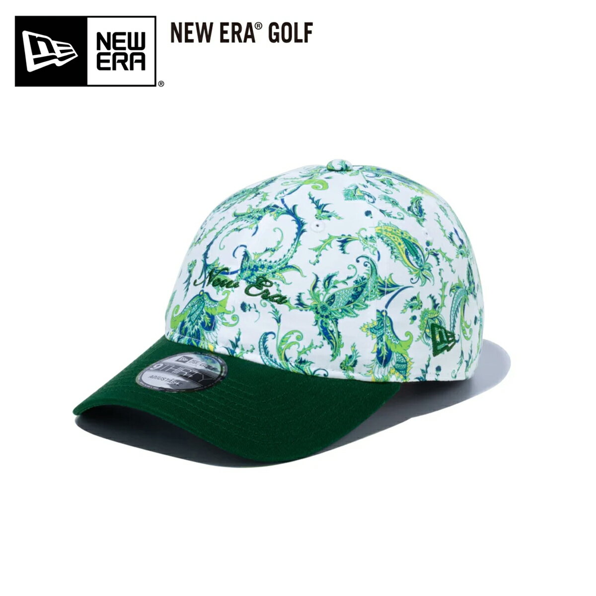 ニューエラ ゴルフ キャップ 帽子 NEW ERA GOLF 9THIRTY Botanical ボタニカル スクリプトロゴ ホワイトペイズリー ダークグリーン ボタニカル柄 抗菌 クロスストラップ サイズ調整 カーブバイザー 13517991 2023 春夏 正規品