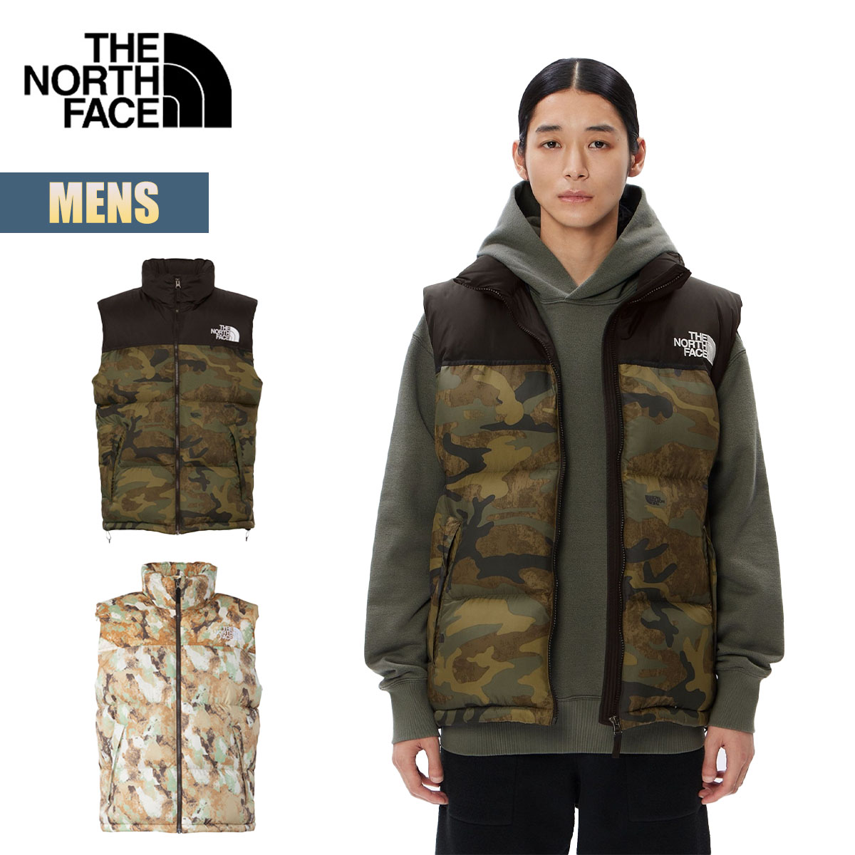 ノースフェイス ダウンベスト メンズ ノベルティーヌプシベスト THE NORTH FACE Novelty Nuptse Vest アウター アウトドア カジュアル パッカブル コンパクト収納 ダウンジャケット はっ水 静電気ケア カモ柄 ND92339 2023 FW 秋冬 正規品