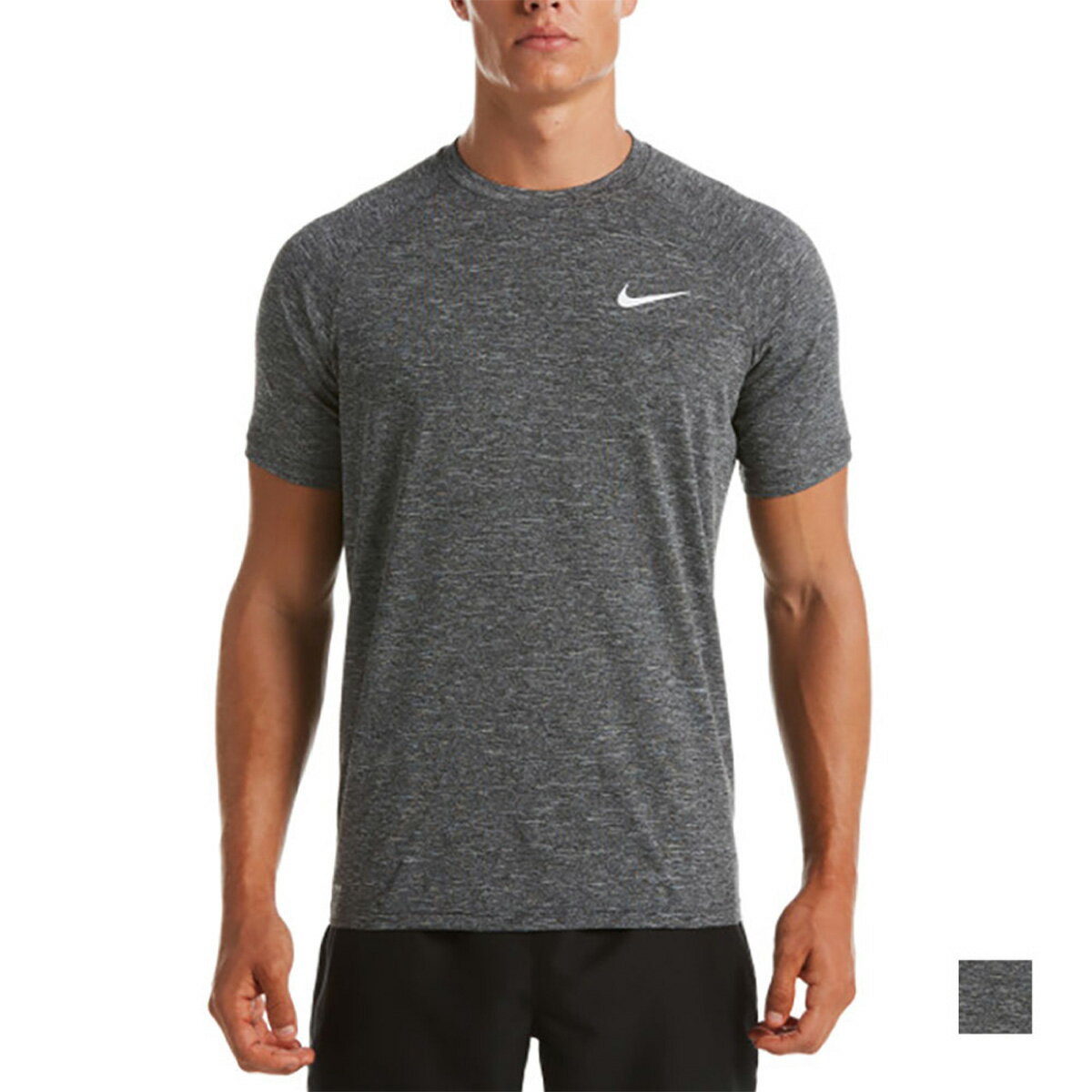 Rash Guards - ナイキ 水着 メンズ NIKE SWIM ヘザー ショートスリーブ ハイドロガード ラッシュガード 半袖 スイミングウエア スイムウェア 速乾 日焼け対策 アウトドア プール ビーチ 海 川 シンプル ブラック NESSA589 2026 正規品