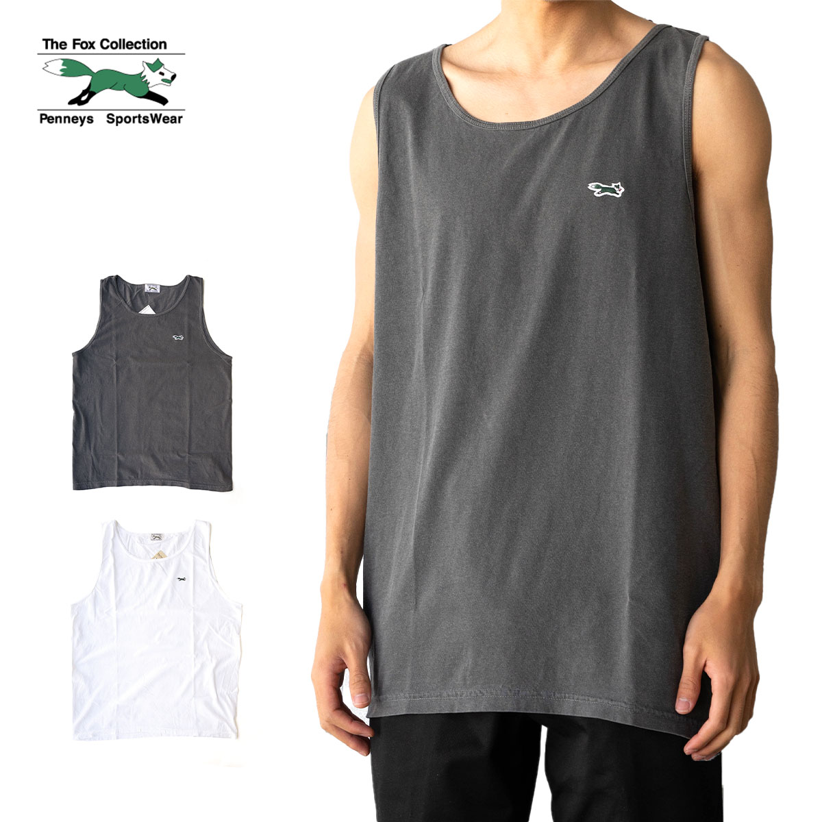 ザフォックス タンクトップ THE FOX COLLECTION PENNEYS SPORTSWEAR TANK-TOP ユニセックス ロゴ ワンポイント ワッペン コットン 軽量 カジュアル シンプル ブラック ホワイト メンズ レディース 2024 SS 春夏 正規品