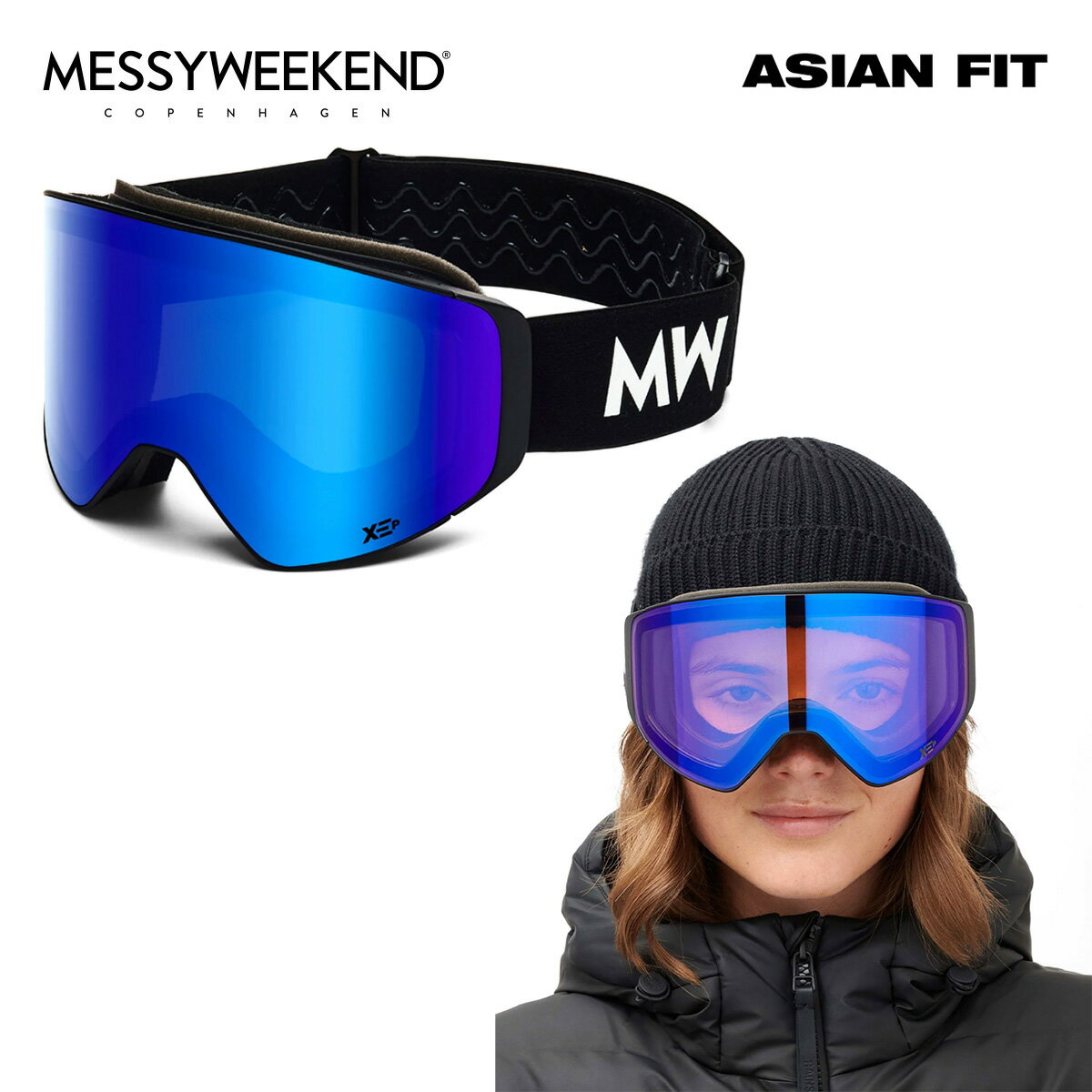 メシーウィークエンド スノーゴーグル CLEAR XEP Black XEp Blue Asian fit MESSY WEEKEND アジアンフィット メッシーウィークエンド ダブルレンズ 平面レンズ マグネット式 スノーボード スキー ユニセックス ブラック 2024-2025 正規品