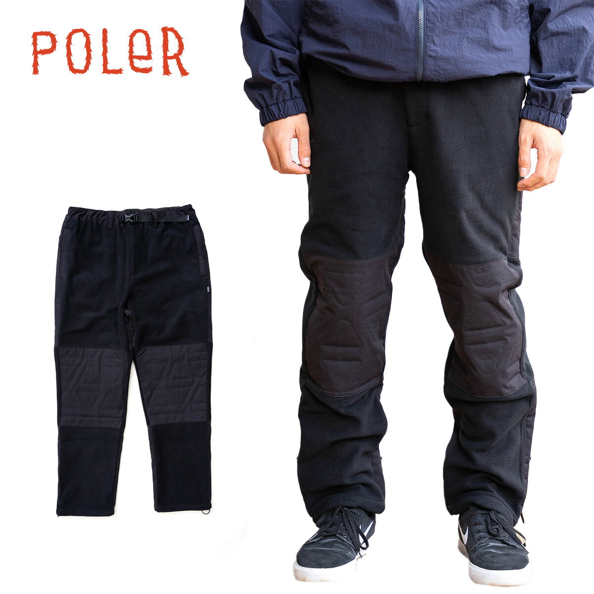 【お買い物マラソンP10倍】キルティングパンツ メンズ POLER CYCLOPS QUILTED PANTS ポーラー サイクロプス イージーパンツ 保温 切り替え ストリート カジュアル シンプル ウェア ブラック POLeR 2023 秋冬 FW AW 正規品