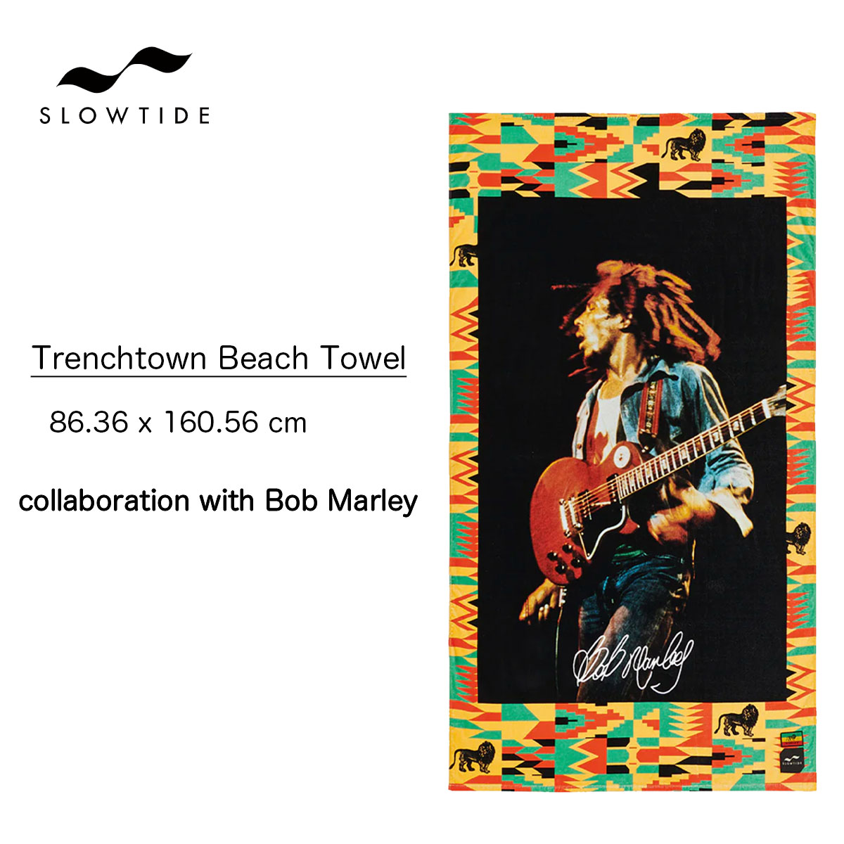 スロータイド ビーチタオル ボブ・マーリー コラボ SLOWTIDE Trenchtown Beach Towel バスタオル タオルブランケット スロウタイド サーフィン サーフ プール 海水浴 レジャー フェス 吸水性 レゲエ STRP029 2024 SS 正規品