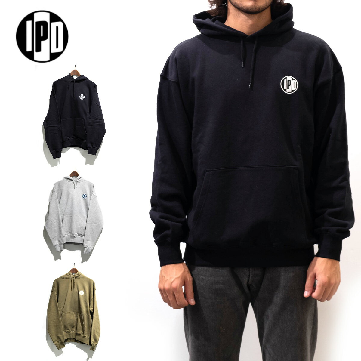 IPD パーカー メンズ スウェット プルオーバー Ipd OG Pullover アイピーディーサーフ ビーチ サーフ フーディー 刺繍ロゴ ブラック グレー カーキ サーフブランド IPD-2006 秋冬 2021 正規品