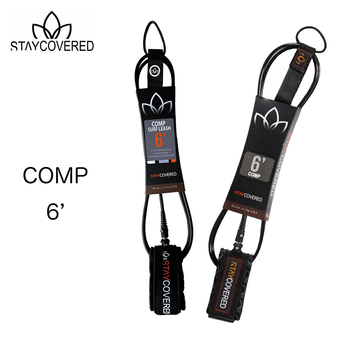 【お買い物マラソンP10倍】スティカバード サーフボード リーシュコード コンプリーシュ 6フィート 5.6ミリ STAY COVERED LEASH COMP Made in USA 細い 軽量 ブラック