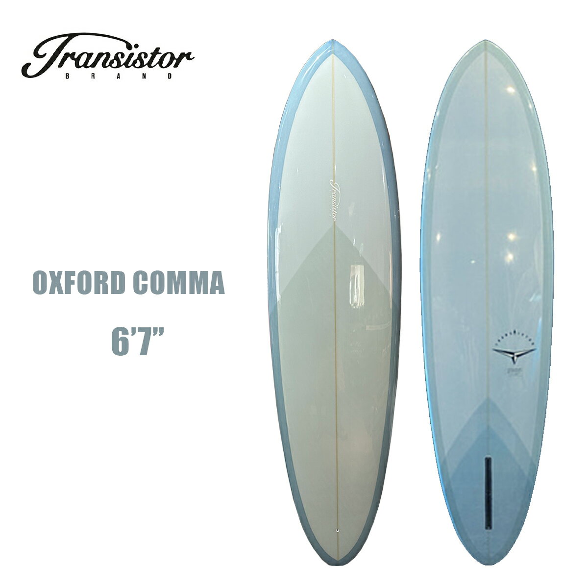 トランシスタ サーフボード オックスフォード コンマ OXFORD COMMA TRANSISTOR BRAND ブルー系 シングルフィンBOX 6.7ft ファンボード サーフィン ミッドレングスボード TAKUYA TAPPY YOSHIKAWA タクヤ タッピー ヨシカワ
