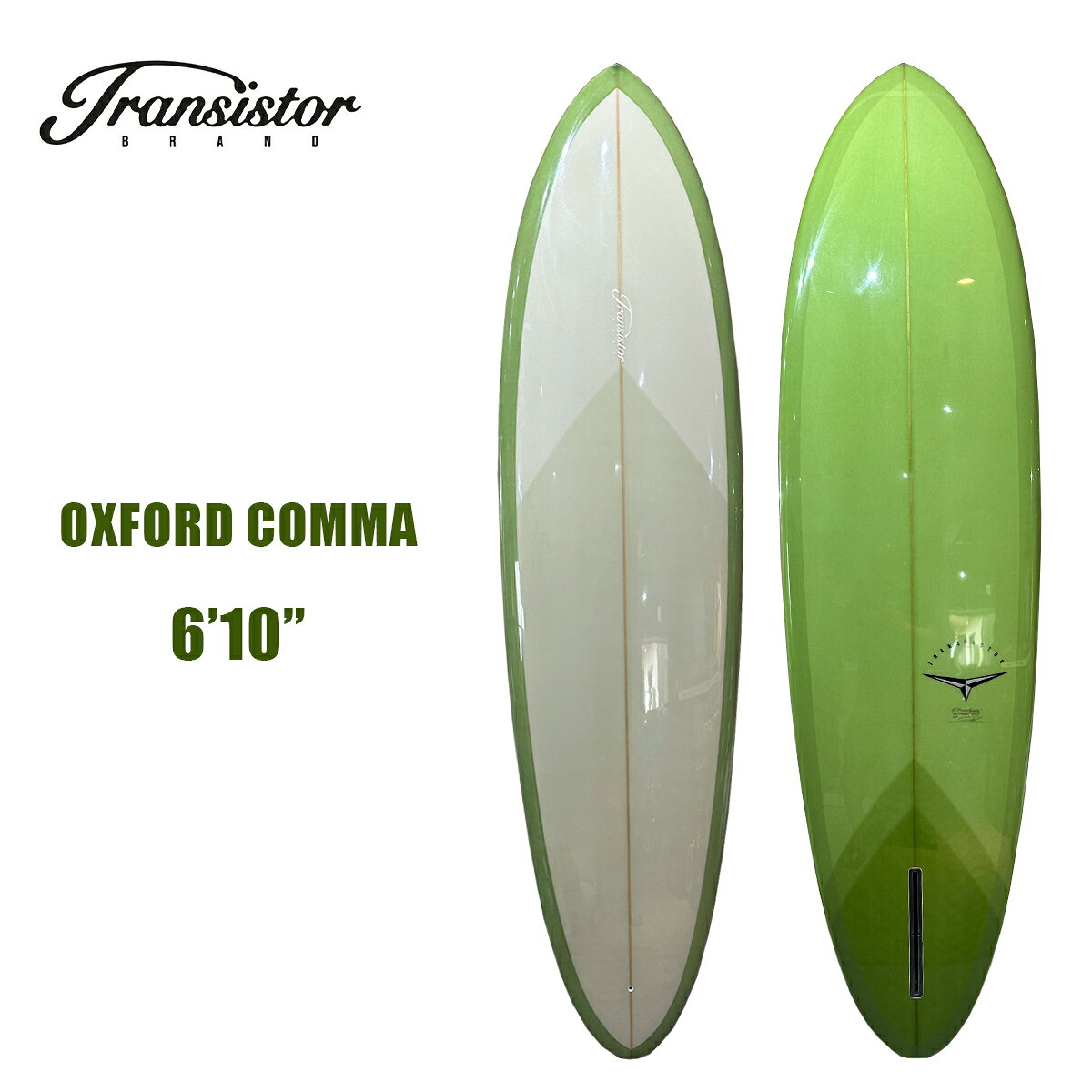トランシスタ サーフボード オックスフォード コンマ OXFORD COMMA TRANSISTOR BRAND グリーン系 シングルフィンBOX 6.10ft ファンボード サーフィン ミッドレングスボード TAKUYA TAPPY YOSHIKAWA タクヤ タッピー ヨシカワ
