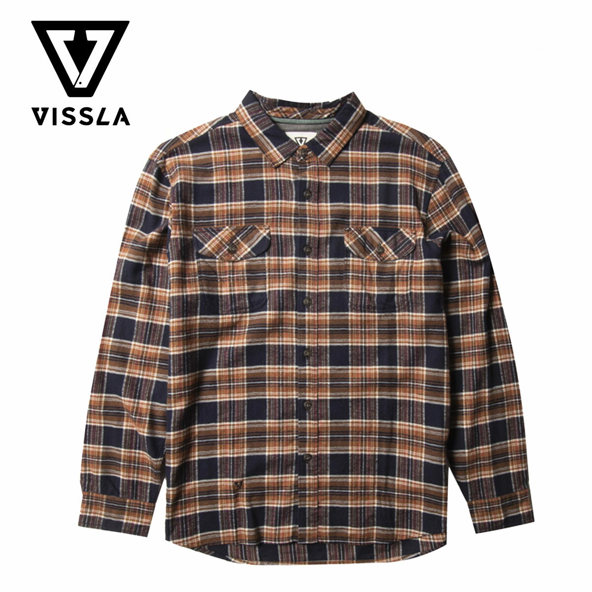 ヴィスラ フランネルシャツ メンズ VISSLA Central Coast LS Flannel セントラルコースト ネルシャツ チェック 長袖 ビーチ サーフスタイル コットン 大人カジュアル ユニセックス ビスラ ブラウン M513UCEC 2021 2022 秋冬 正規品