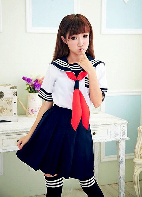 コスプレ ハロウィン ストベリ☆ 女子高生 セーラー　半袖　JK 制服 3点セット セー...