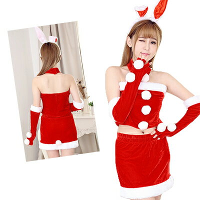 コスプレ ハロウィン サンタ サンタコス クリスマス サンタクロース コスチューム 衣装 仮装 サンタコスプレ ハロウィン レディース うさ耳 バニー チューブトップ　セクシー　セット