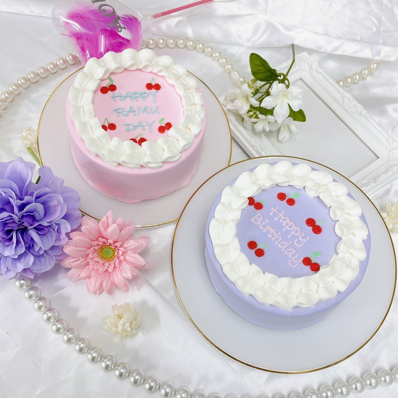 《選べる8色&お好きなメッセージ》 さくらんぼフリル センイルケーキ 4号 ( 2〜3名様向け )【 誕生日ケーキ さくらんぼ フリル かわいい おしゃれ お祝...