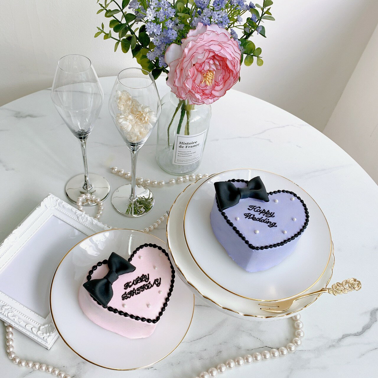 《選べる9色/お好きなメッセージ》 ハート型黒リボンセンイルケーキ 5号(15cm)3〜5名様向け【 誕生日ケーキ センイルケーキ かわいい おしゃれ お祝い ...